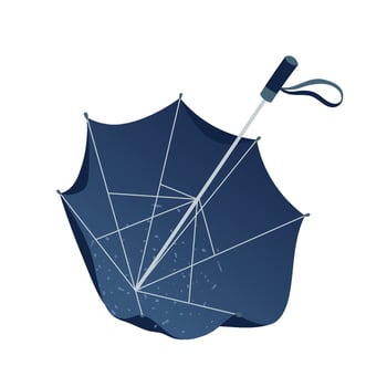 illustration of blue umbrella seen from below or lying on the ground. Textured hand-drawn style parasol Creative and emotional design element for fall cards, posters, banners or seasonal prints vector