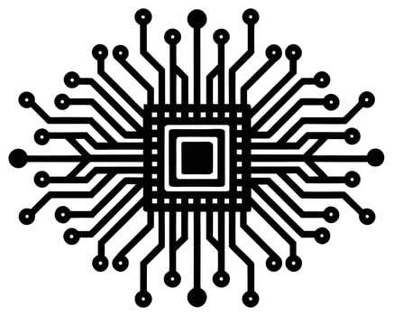 Abstract Microchip Design Intricate Circuit Board Illustration Showing Complex Connections and Technological Advancement in a Bold, Black and White Aesthetic vector