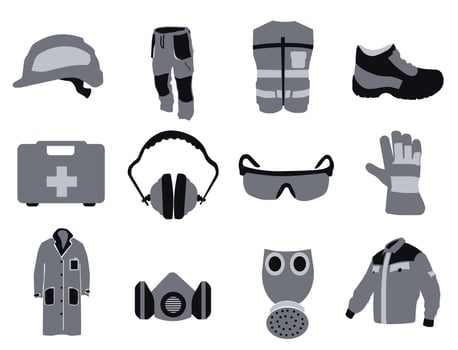 Work uniform. Professional protective clothing, boots and safety helmet. vector