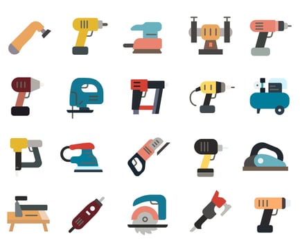 Set of colored power tools icons. Great for technical and professional illustrations. vector