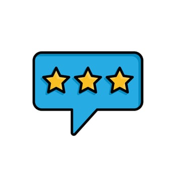 Rating icon. E-commerce. Three stars inside a message symbol. market, sale, buy. Isometric design style. vector