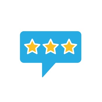 Rating icon. E-commerce. Three stars inside a message symbol. market, sale, buy. flat design style. vector