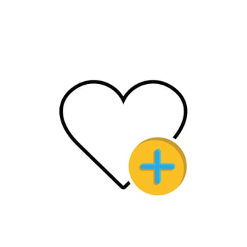 Wishlist icon. E-commerce and social media. Heart symbol with a plus sign. market, sale, buy. mixed design style. vector