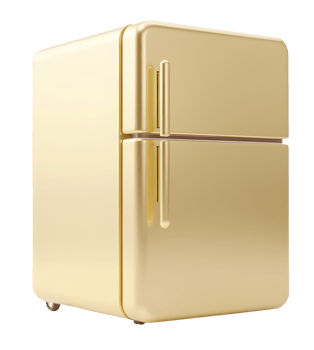 Golden retro refrigerator reflects light, exuding an opulent and luxurious feeling png