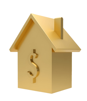 Golden house with dollar symbol represents secure finance, investment and future png