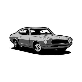 Black and white vintage muscle car with bold lines and a sporty design vector