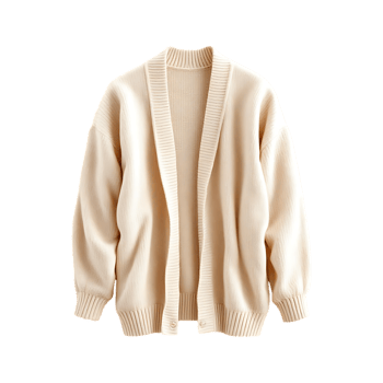 Soft cream colored knitted cardigan sweater. Perfect for fall or spring. png