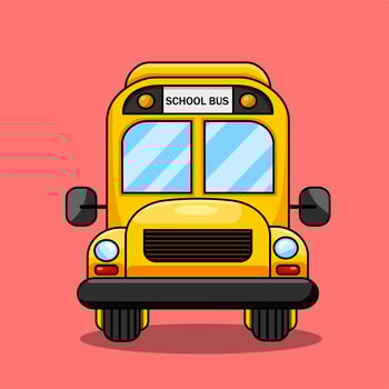 Cartoon Yellow School Bus Front Preview Vectors Illustration Flat Design