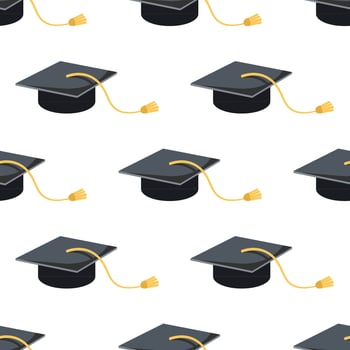 Graduation cap seamless pattern. university, college graduation black cap icon. Element for degree ceremony, educational programs design.Print vector
