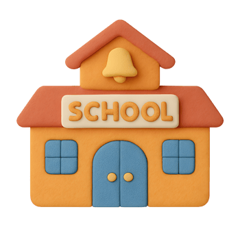 Cartoon school building icon with a bell, perfect for educational resources design png