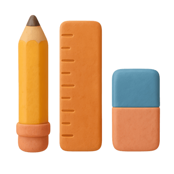 Stylized School Supplies Composition Featuring Pencil Ruler and Eraser Still Life png