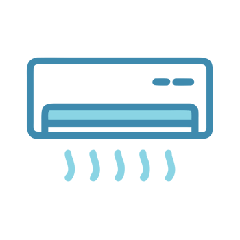 A Blue air conditioner blowing cool air isolated on a transparent background png