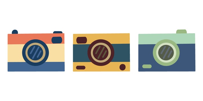 Retro Cameras Set, Vintage Cameras Flat Design Icons, Analog Photography Icon Set vector