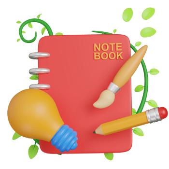 3d render Creative Notebook and Tools for Idea Generation png