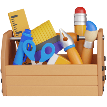 toolbox with various creative tools png
