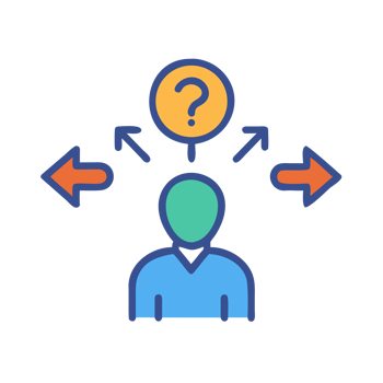 Person with question and directional arrows isolated on a transparent background png
