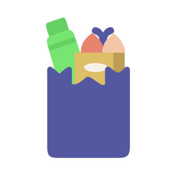Purple bag filled with groceries isolated on a transparent background green bottle png