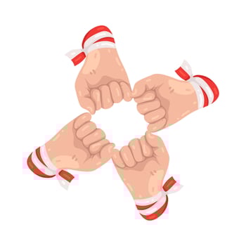Illustration of hands joined with red and white bracelets vector