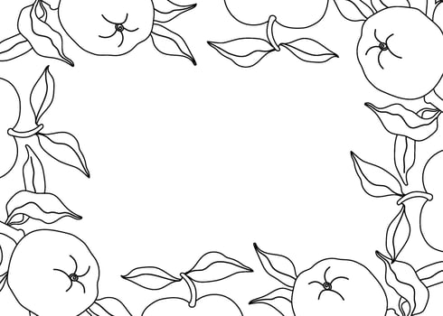 Outline apple frame illustration with apples, leaves on white background. Space for text. Perfect for invitation, autumn coloring book, and farmers market ads. Line illustration. vector