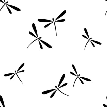 Simple dragonflies seamless pattern, background. Dragonflies silhouettes, shapes vector