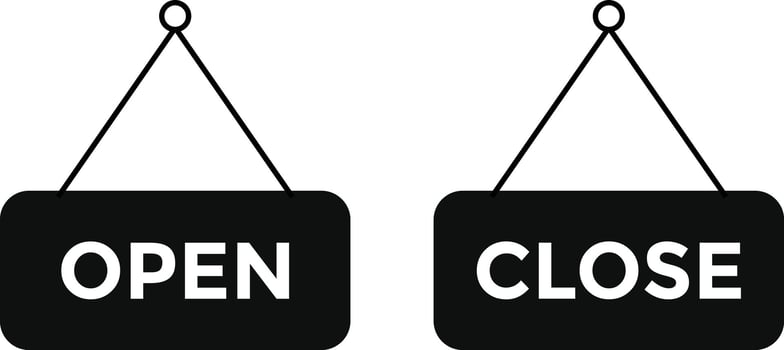 Open and closed sign board symbols. information signage for business. Announcement banner. door store template vector
