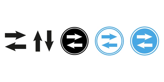 Universal two arrow switch set in black and outline styles vector