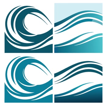Abstract Blue Wave Set with Stylized Swirling Shapes for Coastal and Surf Designs vector