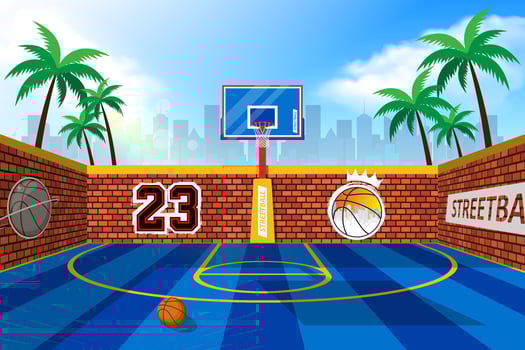 Empty basketball court in city scene background vector