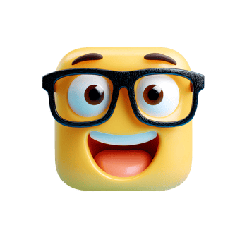 Smiling Nerd Emoji with Glasses Yellow and Square on transparent background png