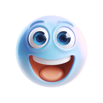 Happy Blue Emoji with Big Eyes and Smile on transparent background png