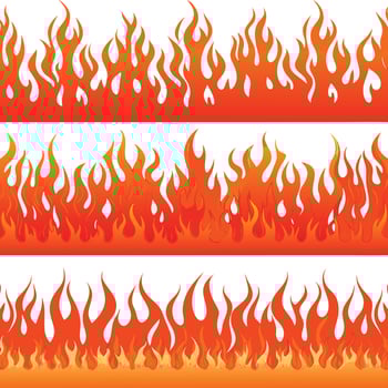 Three rows of stylized fire flames isolated on white background vector
