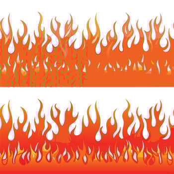 Two rows of stylized fire flames isolated on white background vector