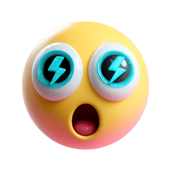 Surprised Emoji with Lightning Bolt Eyes on transparent background png