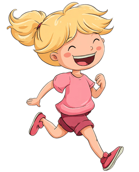 Cartoon Girl Running Happily with Blonde Hair on transparent background png
