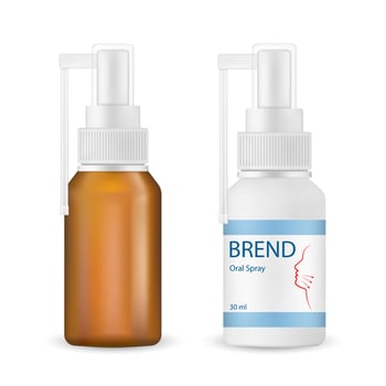 Brend Oral Spray bottles on display vector