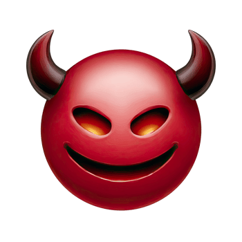 Red Devil Emoji with Horns and Smiling Face on transparent background png