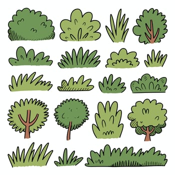 Hand-drawn green plants and trees vector