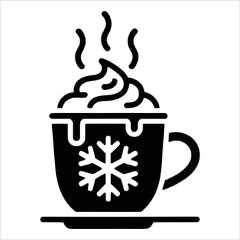 Winter Hot Drink Cup of Hot Chocolate with Whipped Cream and Snowflake Icon vector