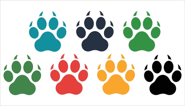 Dog Cat Paw Print Ve Set of Vibrant Pet Footprint Icons for Animal Design vector