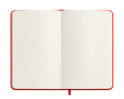 Empty Notebook with Red Cover and Blank Pages for Creative Ideas png