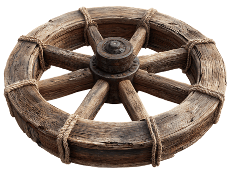 Ancient wooden wheel with rope detail rustic design old wagon wheel png