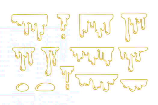 melted Honey dripping contour set. Sticky sweet dripping spot flowing sugar syrup oil viscous liquid vector