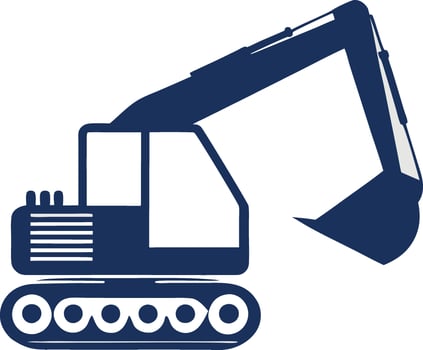 Excavator Machine Icon in Blue for Construction Site Work or Building Projects vector