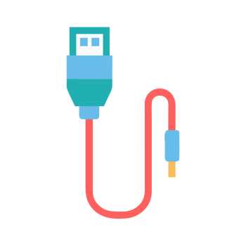 Blue and teal connector with red cable isolated on a transparent background technology png