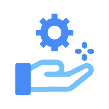 Blue hand holding gear and sparkles isolated on a transparent background icon png