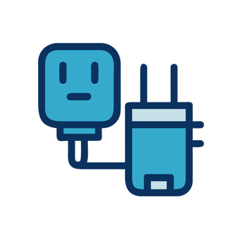 Blue electrical adapter connection isolated on a transparent background plug socket png