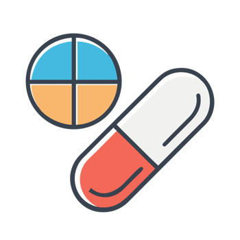 Blue orange segmented circle and red white capsule isolated on a transparent background png