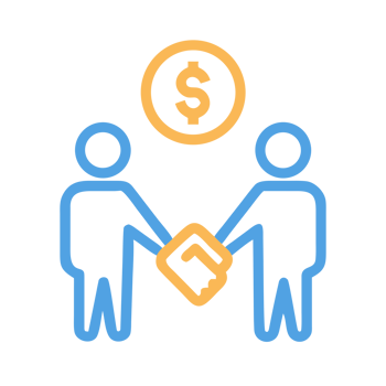 Businessmen shaking hands under dollar sign isolated on a transparent background png