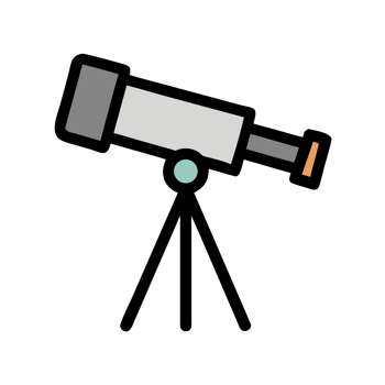 Gray and white telescope with orange accent isolated on a transparent background png