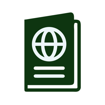 Green passport with white globe symbol isolated on a transparent background travel png